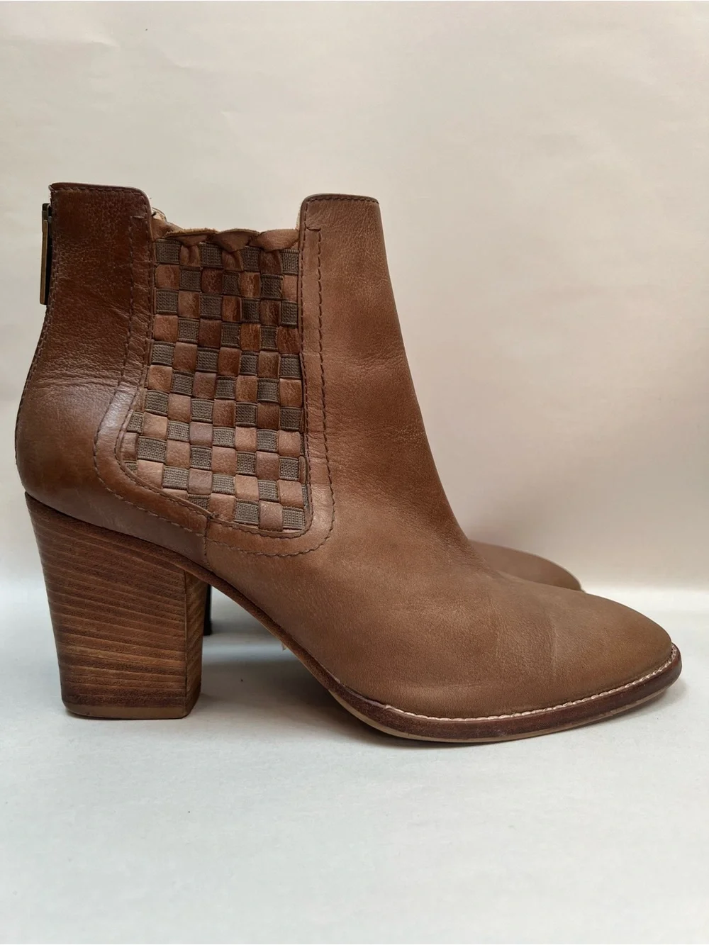 Aquatalia Frannie Boots Women 10 Brown Tan Bootie Chelsea Heel Woven